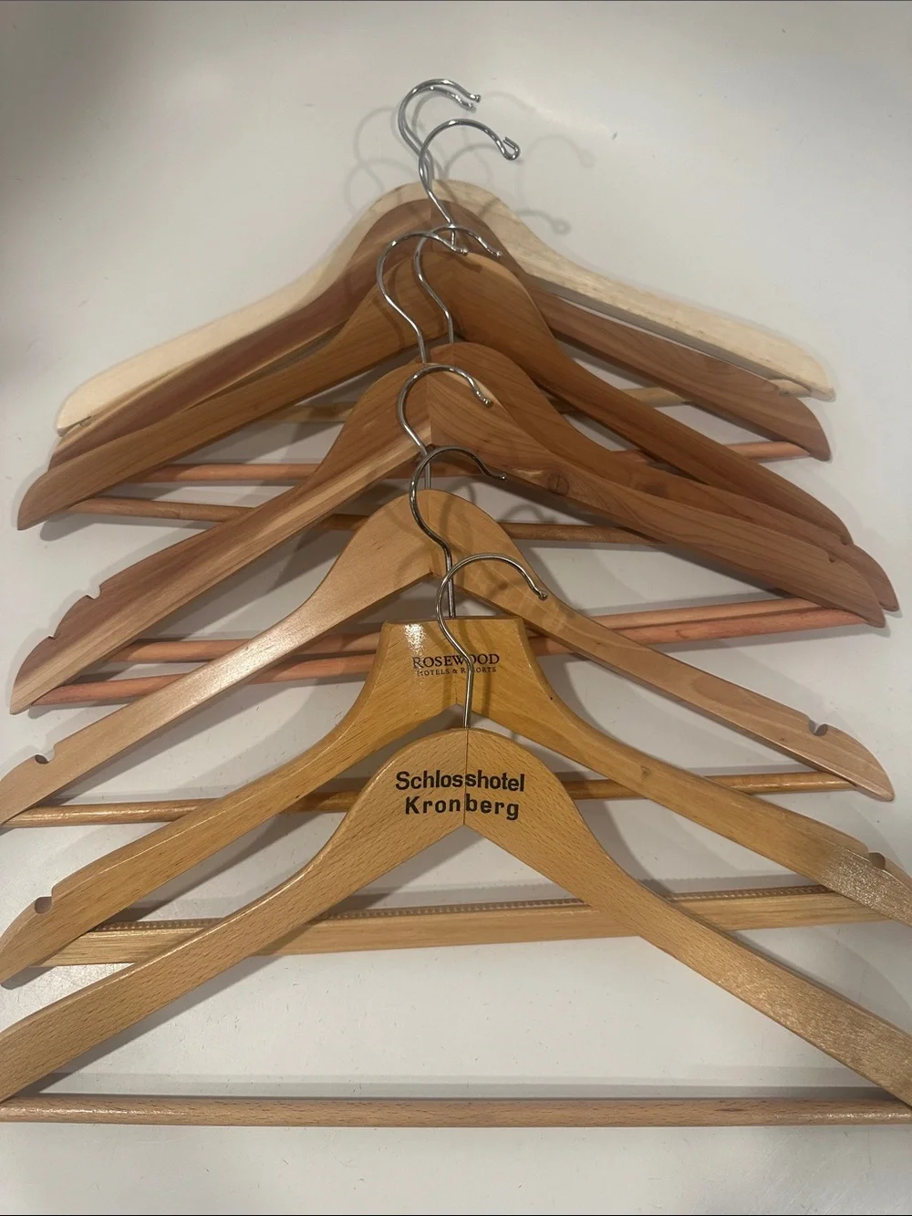 8 Wooden Hangers with Metal Hook - Natural Wood